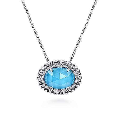 Bujukan Rock Crystal and Turquoise White Sapphire Necklace in Sterling Silver