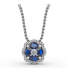 Sapphire & Diamond Cluster Necklace in 14K White Gold