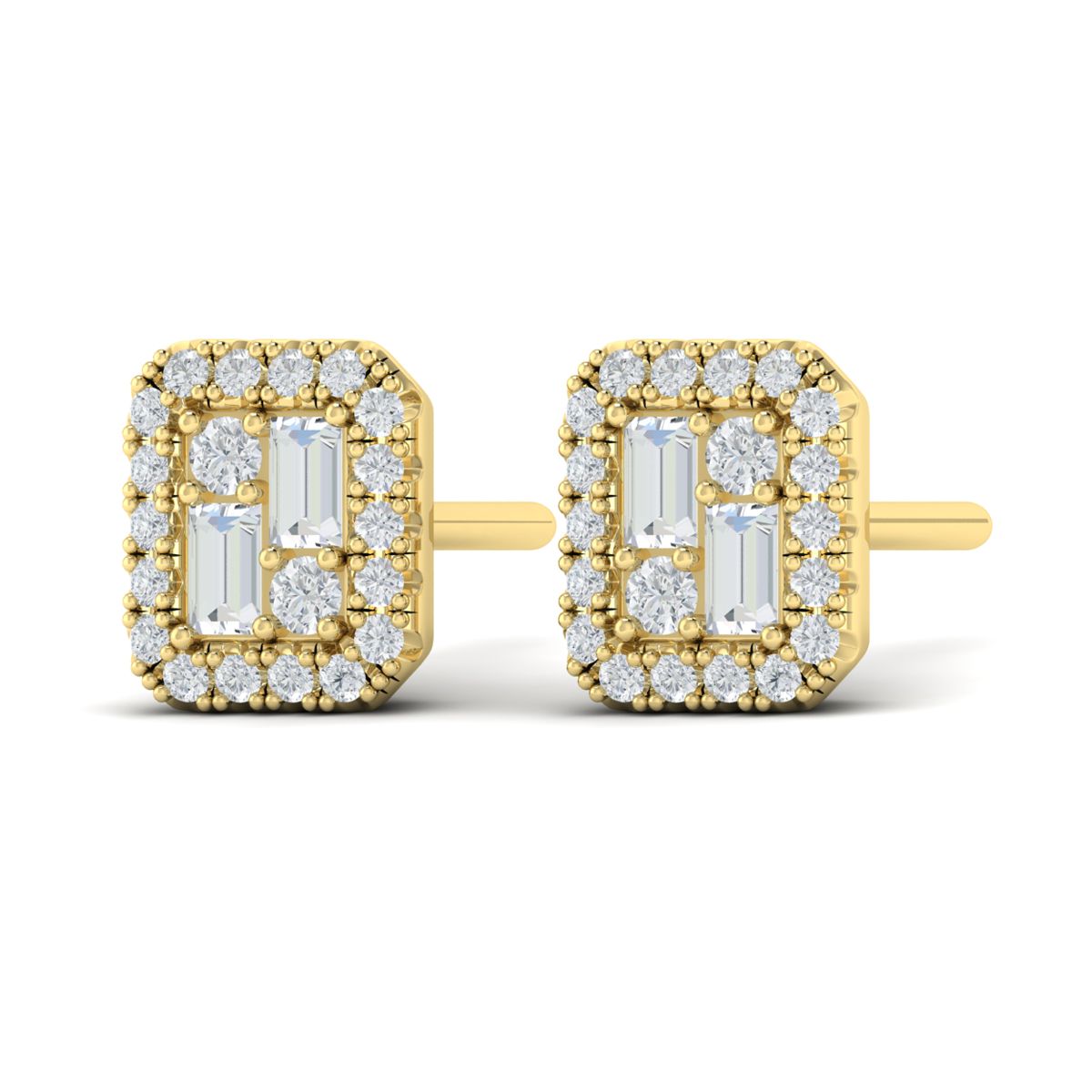 Diamond Halo Studs in 14K Yellow Gold