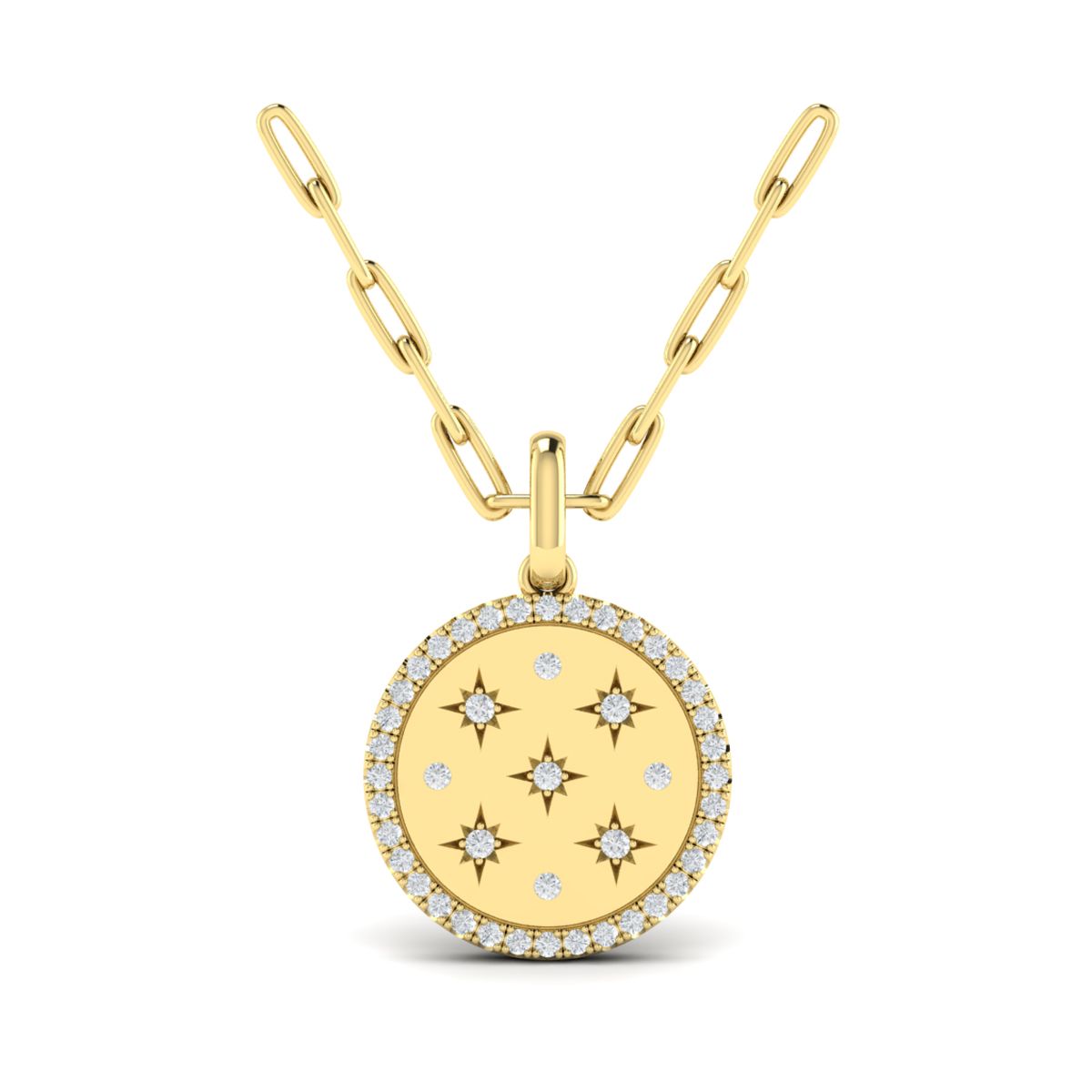 Diamond Halo Disc Necklace in 14K Yellow Gold