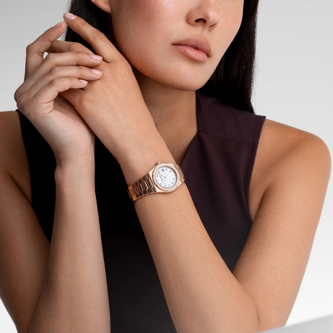 A.R.T Mother of Pearl Diamond Watch in Rose Tone Stainless Steel