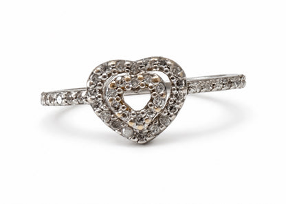 Estate Diamond Double Heart Ring in 14K Two Tone Gold