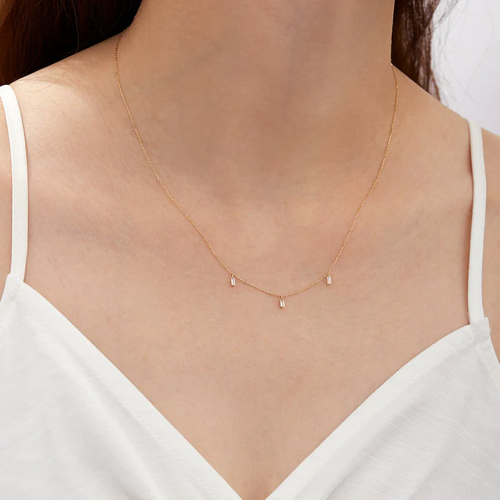 Floating Triple Baguette White Sapphire Necklace