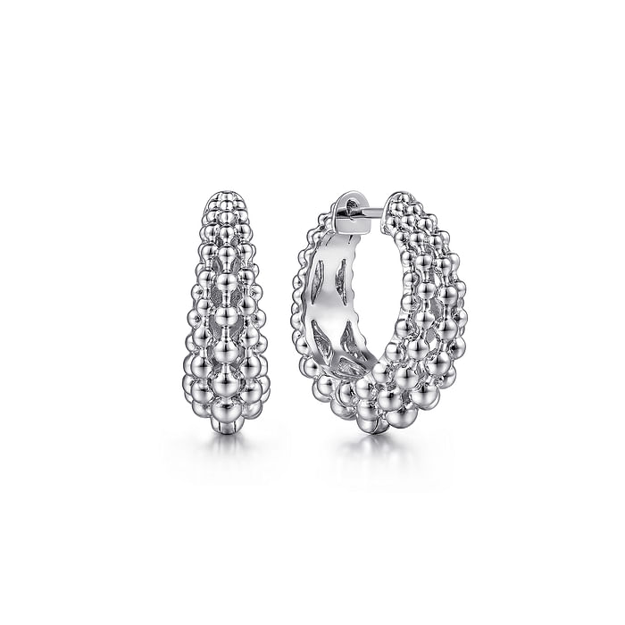 Graduated Bead Huggie Hoop Earrings in Sterling Silver