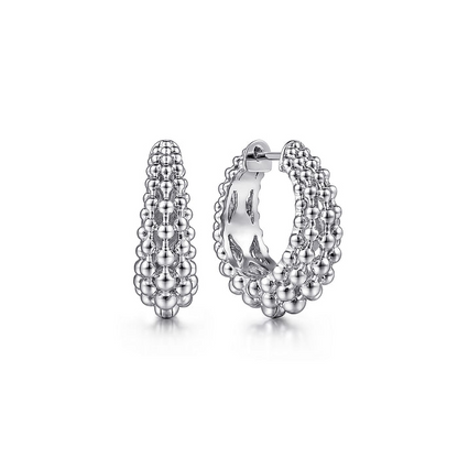 Graduated Bead Huggie Hoop Earrings in Sterling Silver