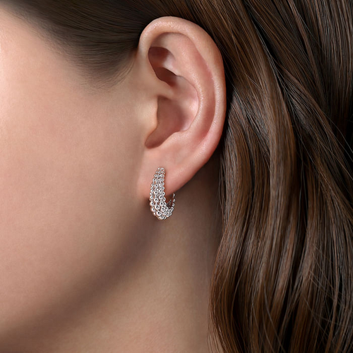 Graduated Bead Huggie Hoop Earrings in Sterling Silver