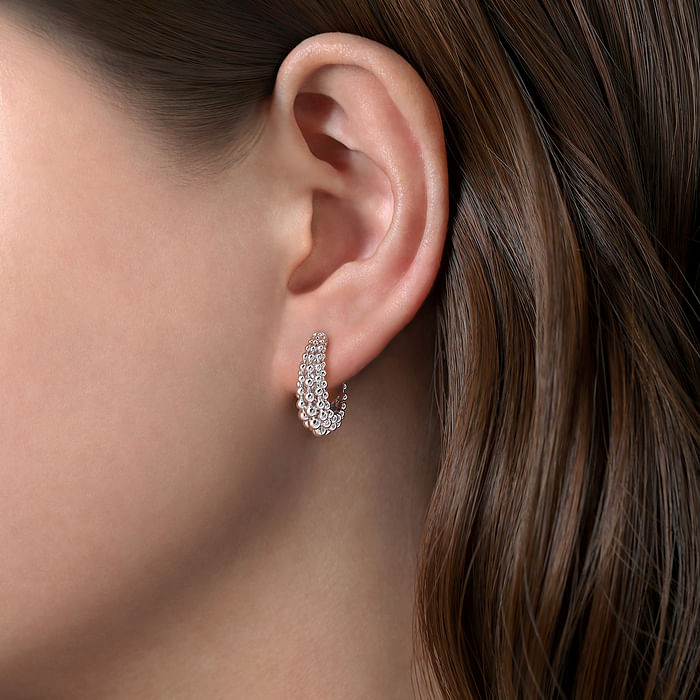 Graduated Bead Huggie Hoop Earrings in Sterling Silver