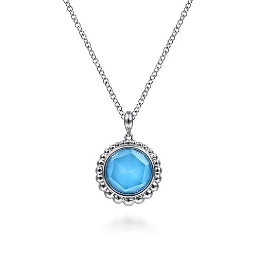 Rock Crystal and Turquoise Pendant Necklace in Sterling Silver