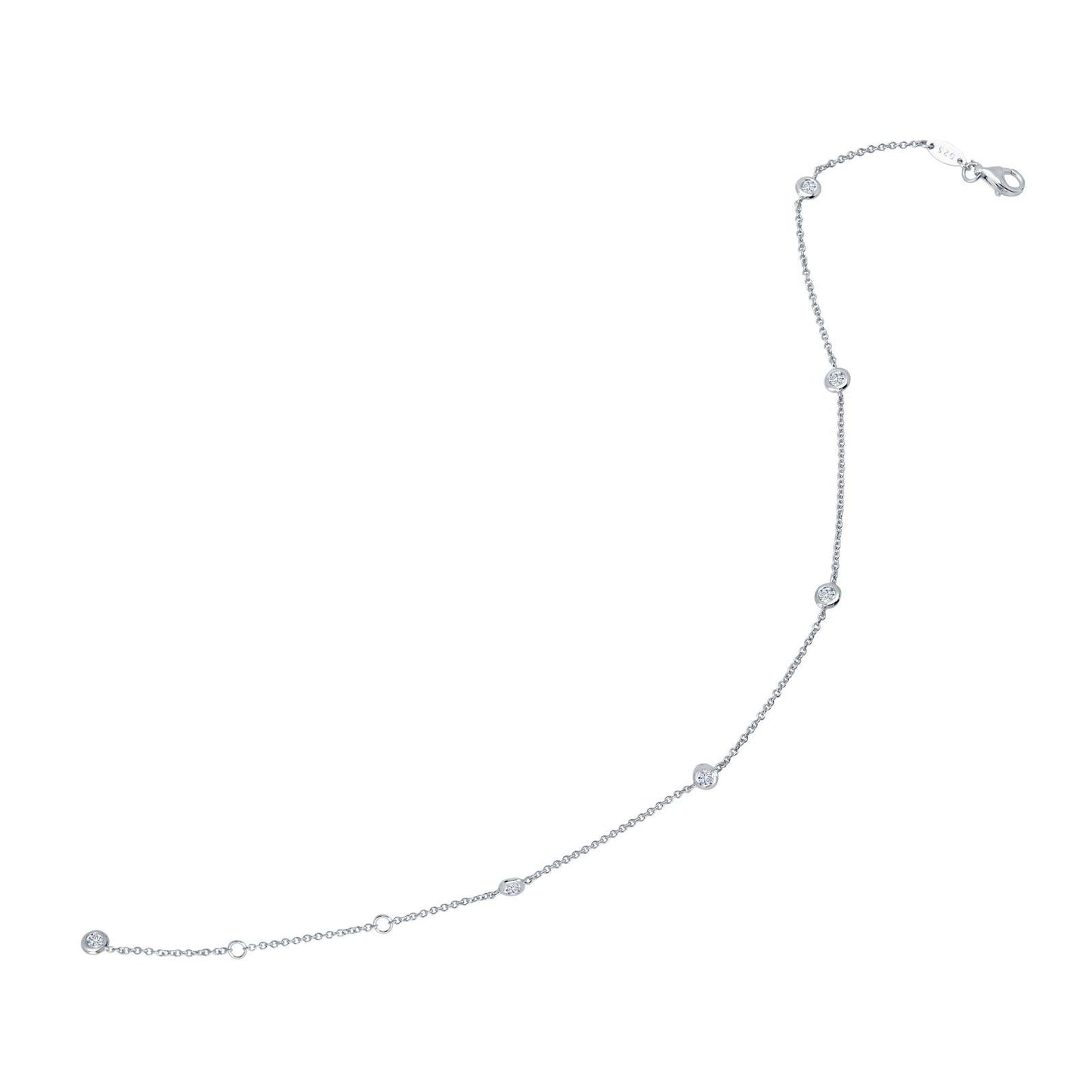Bezel Set Station Anklet in Sterling Silver