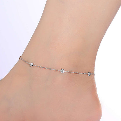 Bezel Set Station Anklet in Sterling Silver