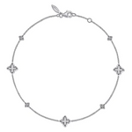 White Sapphire Clover Station Anklet in Sterling SIlver