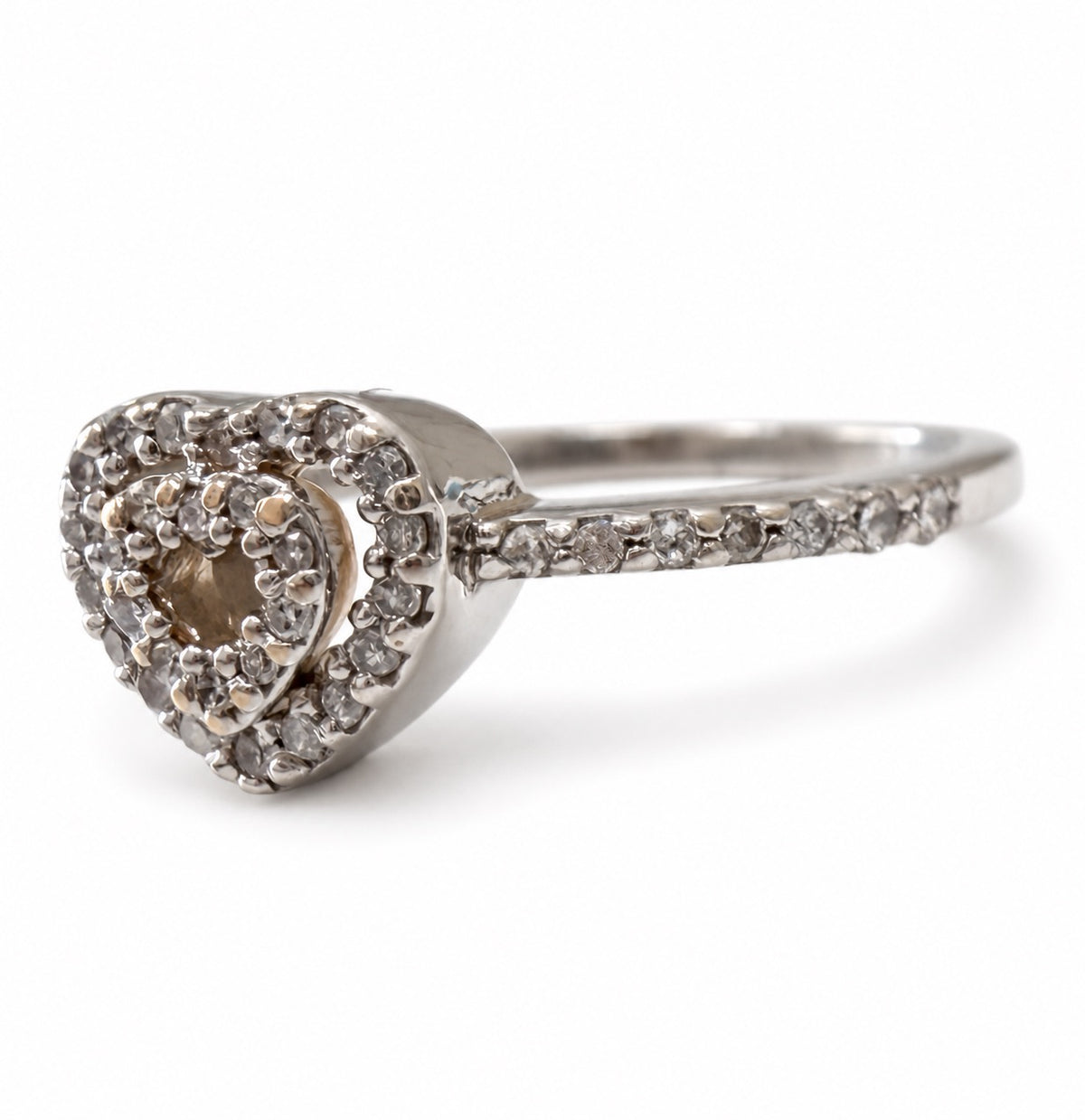 Estate Diamond Double Heart Ring in 14K Two Tone Gold
