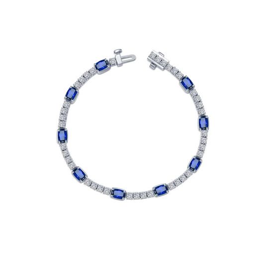 Regal Cushion Grown Sapphire Bracelet in Sterling Silver
