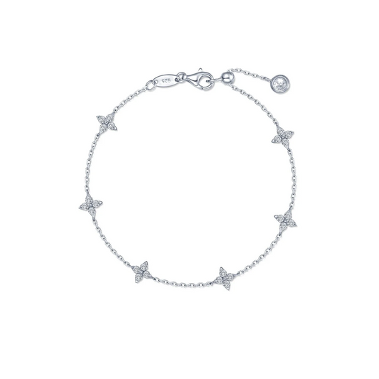 Floral Station Bracelet in Sterling Silver