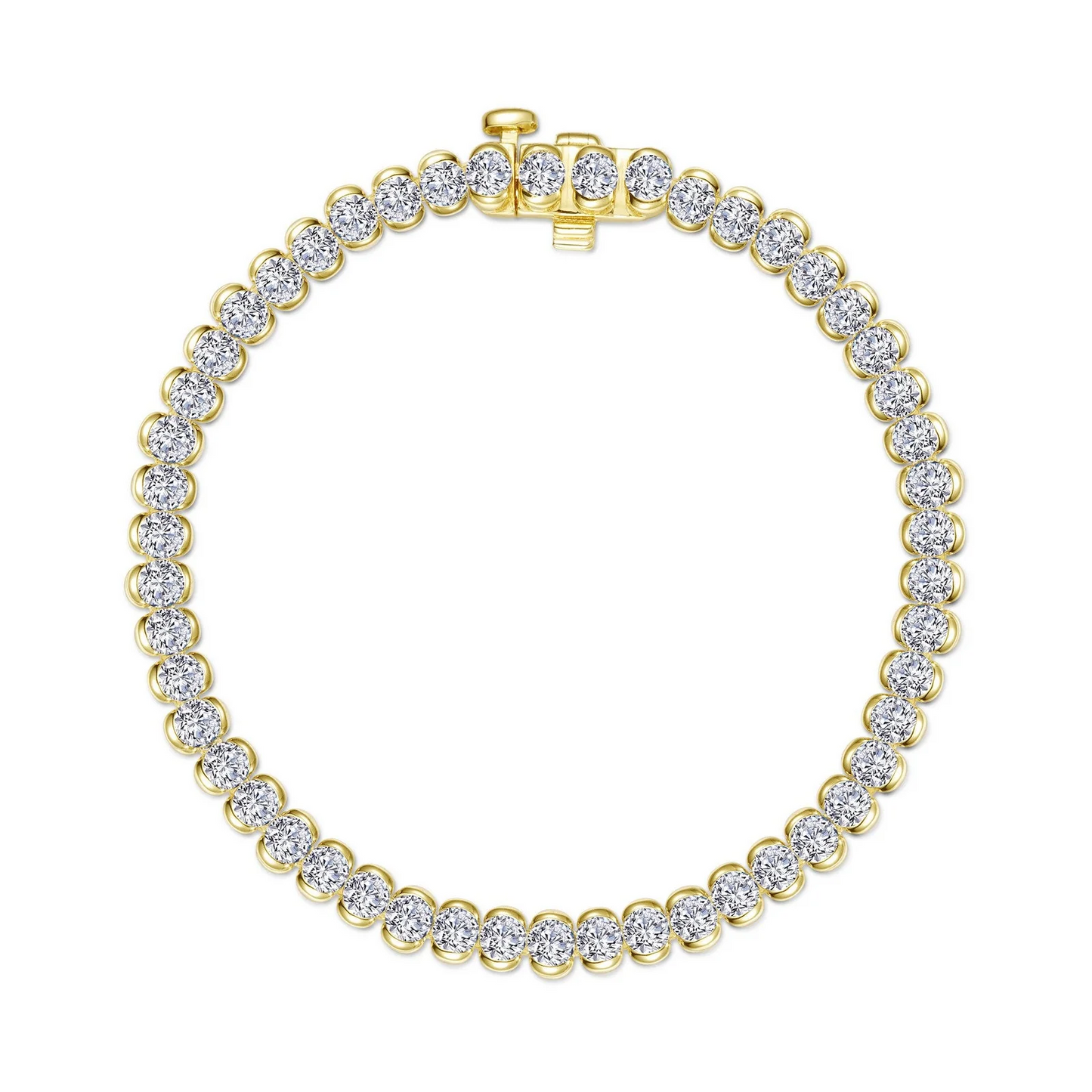 Half-Bezel Simulated Tennis Bracelet in Gold Plated Sterling Silver
