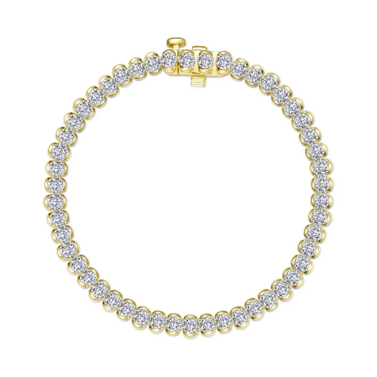 Half-Bezel Simulated Tennis Bracelet in Gold Plated Sterling Silver