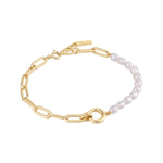 Gold Pearl Chunky Link Chain Bracelet in Sterling Silver