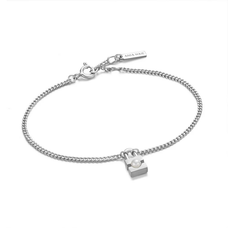 Silver Pearl Padlock Bracelet