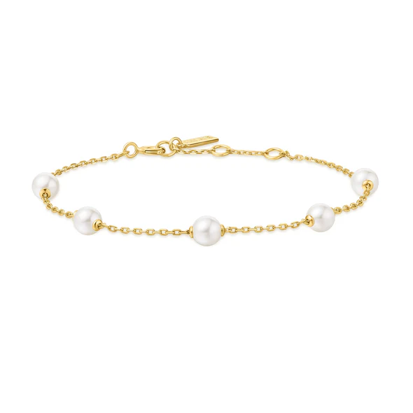 Pearl Station Bracelet in Gold Plated Sterling Silver