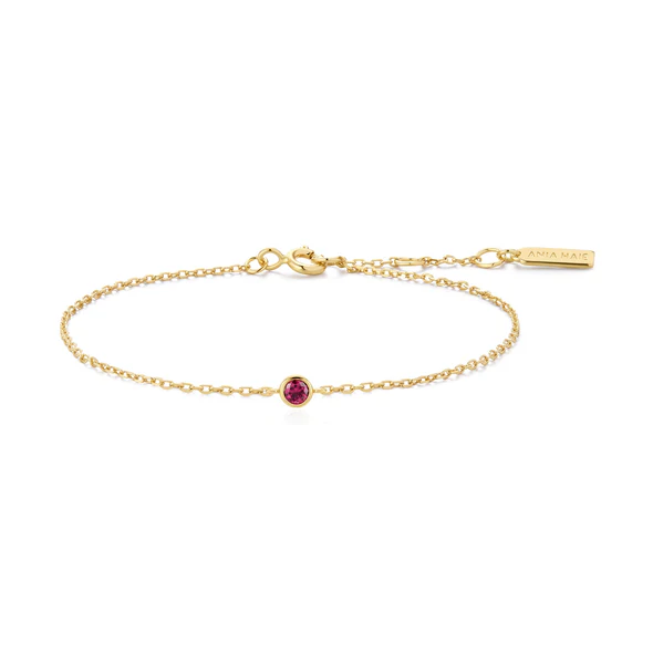 Crimson Solitaire Bracelet in Gold Plated Sterling Silver