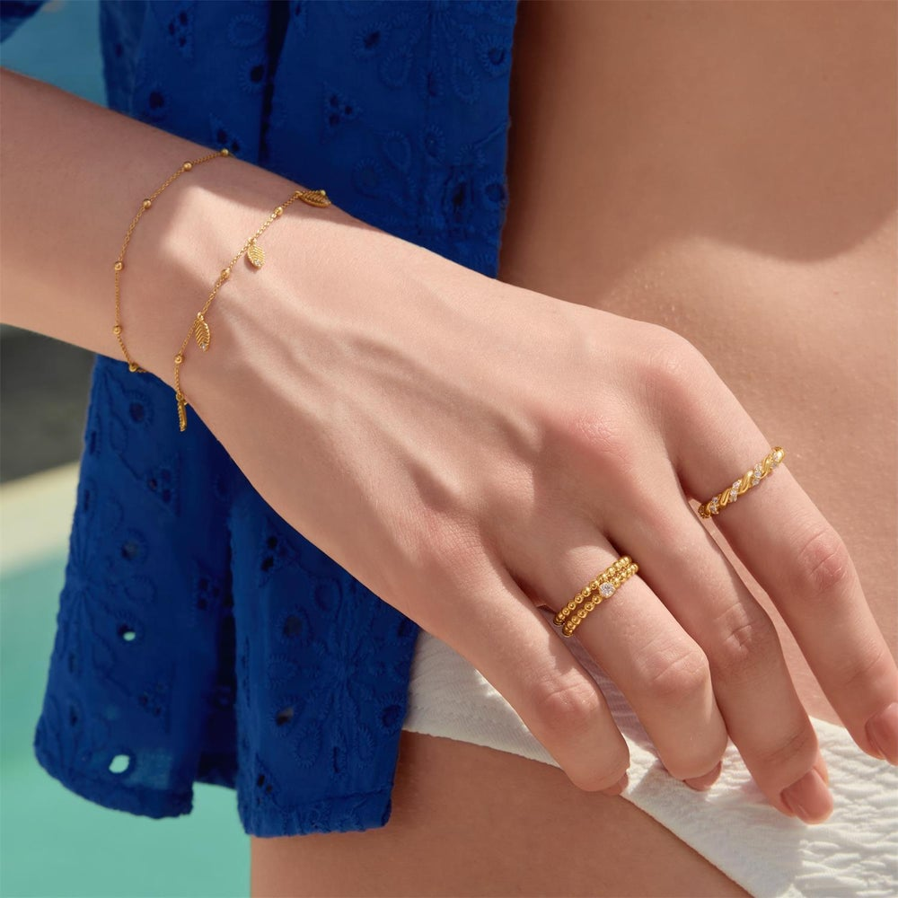 Gold Leaf Station Bracelet in Gold Plated Sterling Silver