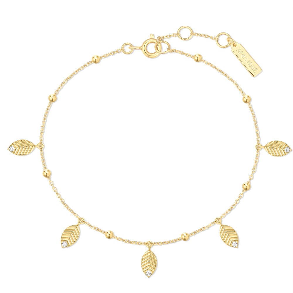 Gold Leaf Station Bracelet in Gold Plated Sterling Silver