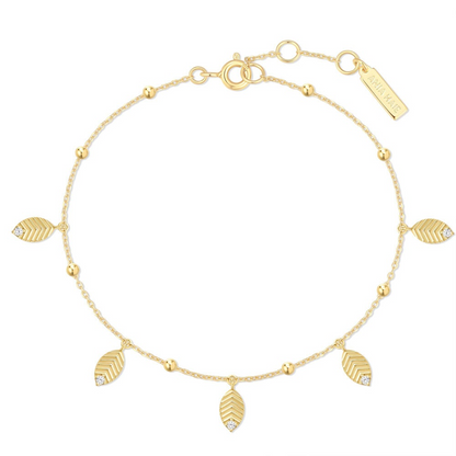 Gold Leaf Station Bracelet in Gold Plated Sterling Silver