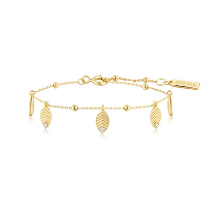 Gold Leaf Station Bracelet in Gold Plated Sterling Silver