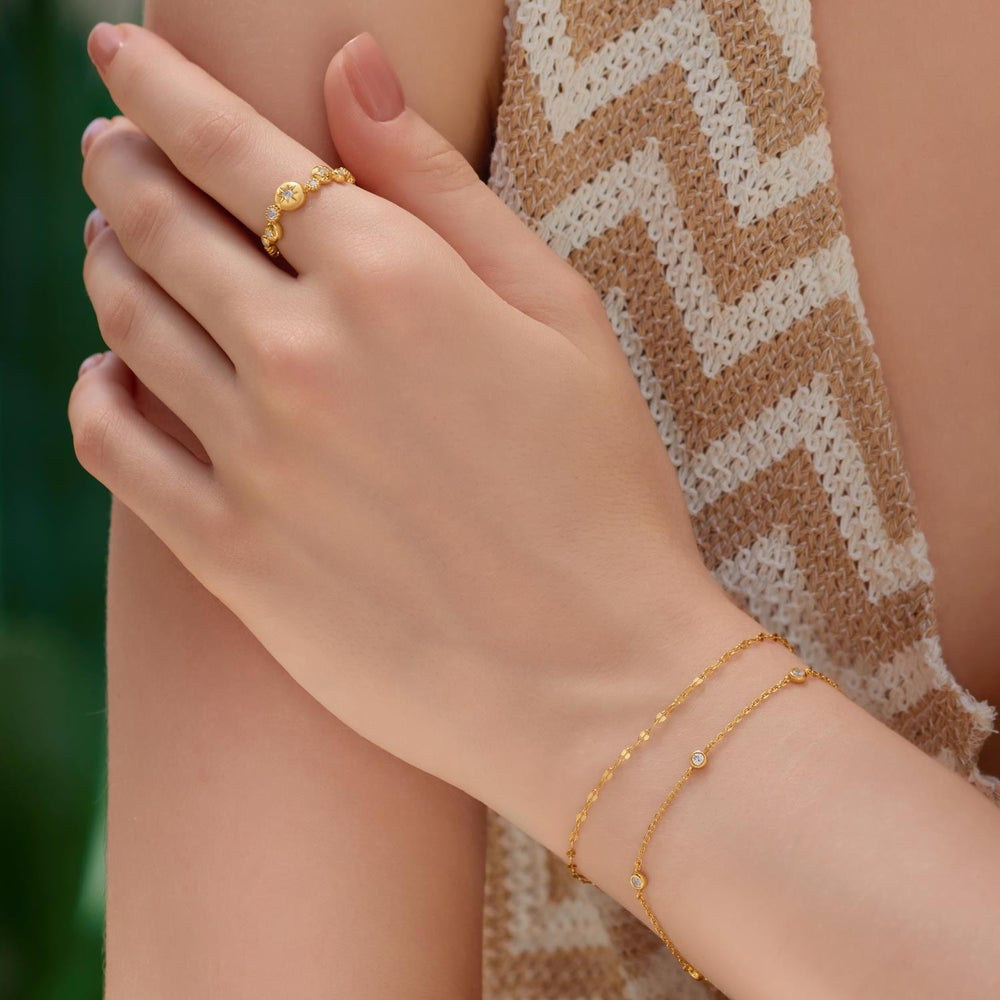 Classic Bezel Station Bracelet in Gold Plated Sterling Silver