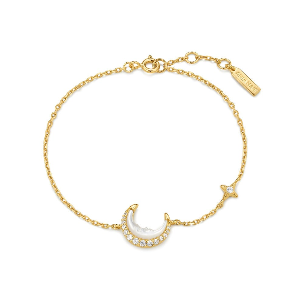 Mother-of-Pearl Crescent Moon Bracelet in Gold Plated Sterling Silver