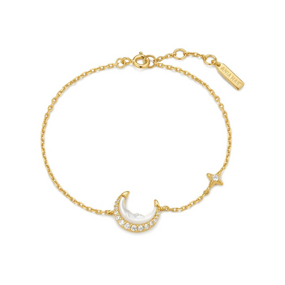Mother-of-Pearl Crescent Moon Bracelet in Gold Plated Sterling Silver