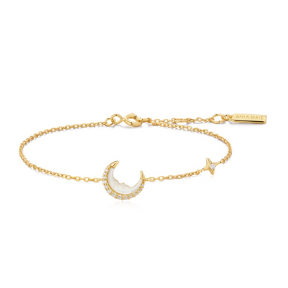 Mother-of-Pearl Crescent Moon Bracelet in Gold Plated Sterling Silver
