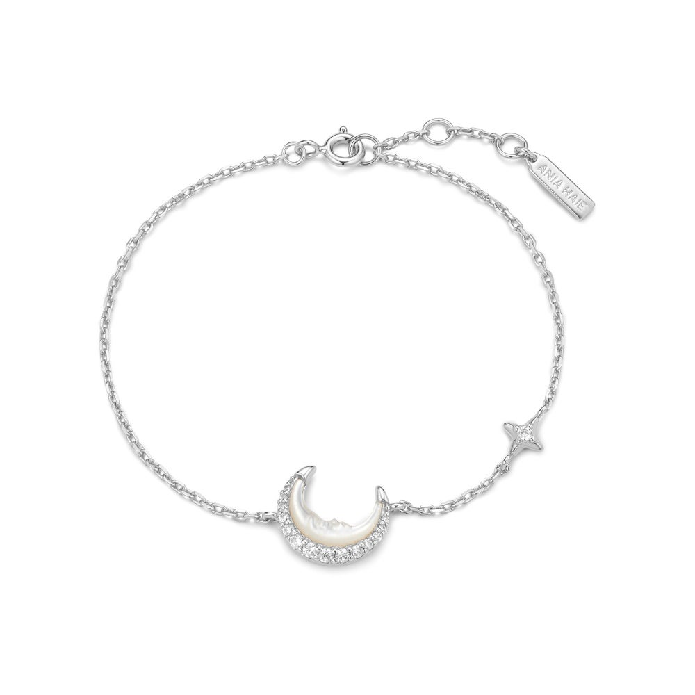 Mother-of-Pearl Crescent Moon Bracelet in Sterling Silver