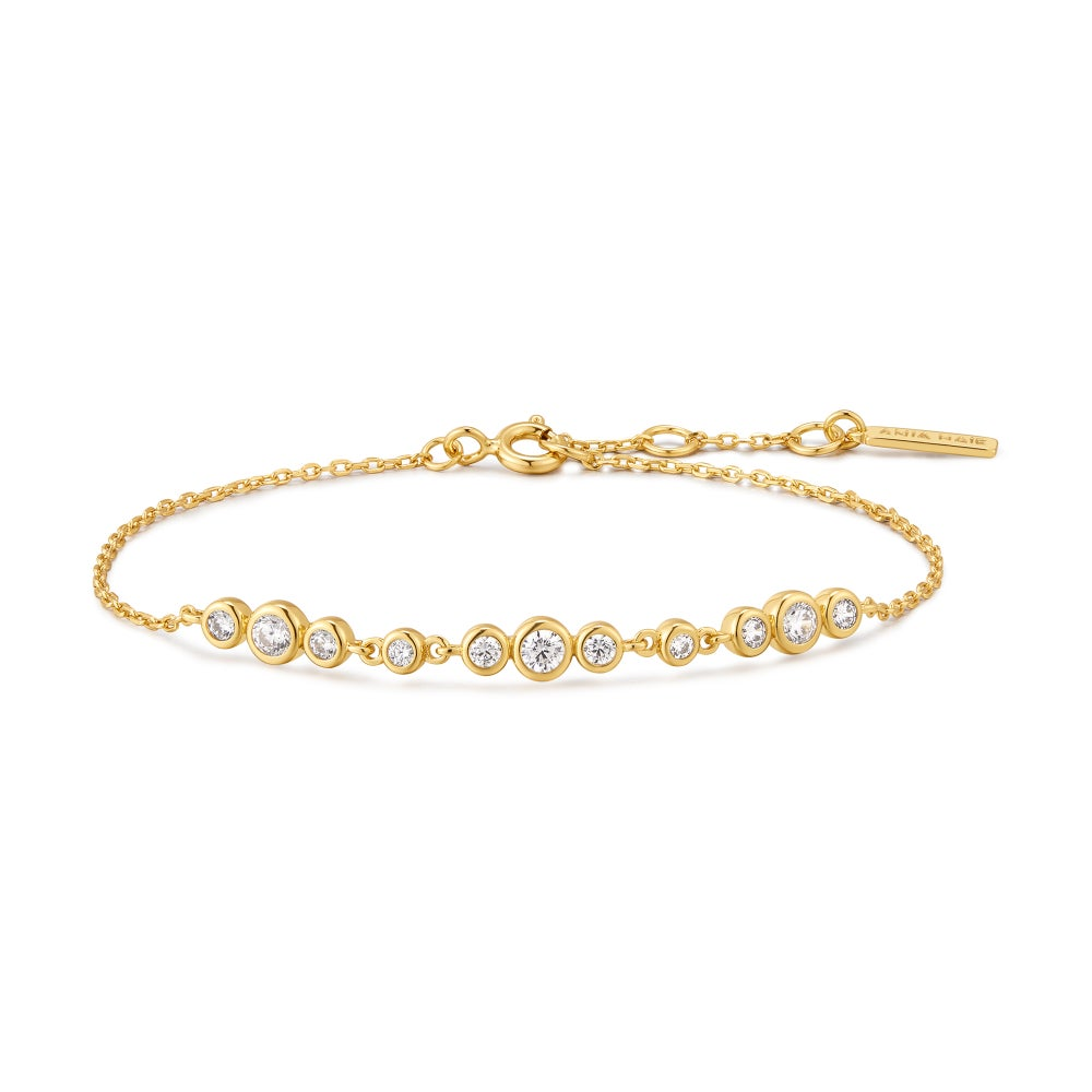 Graduated Bezel-Set Trios Bracelet in Gold Plated Sterling Silver