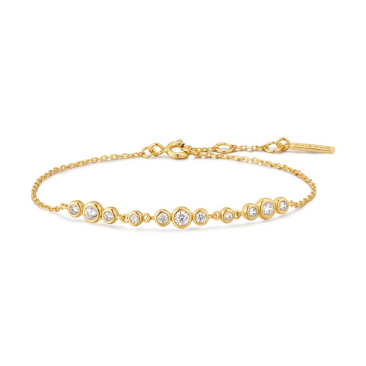 Graduated Bezel-Set Trios Bracelet in Gold Plated Sterling Silver