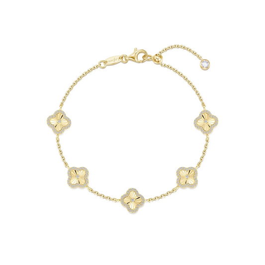 Simulated Diamond Clover Station Bracelet in Gold Plated Sterling Silver