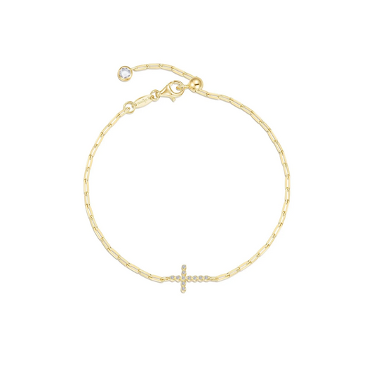 Simulated Cross Bracelet in Gold Plated Sterling Silver