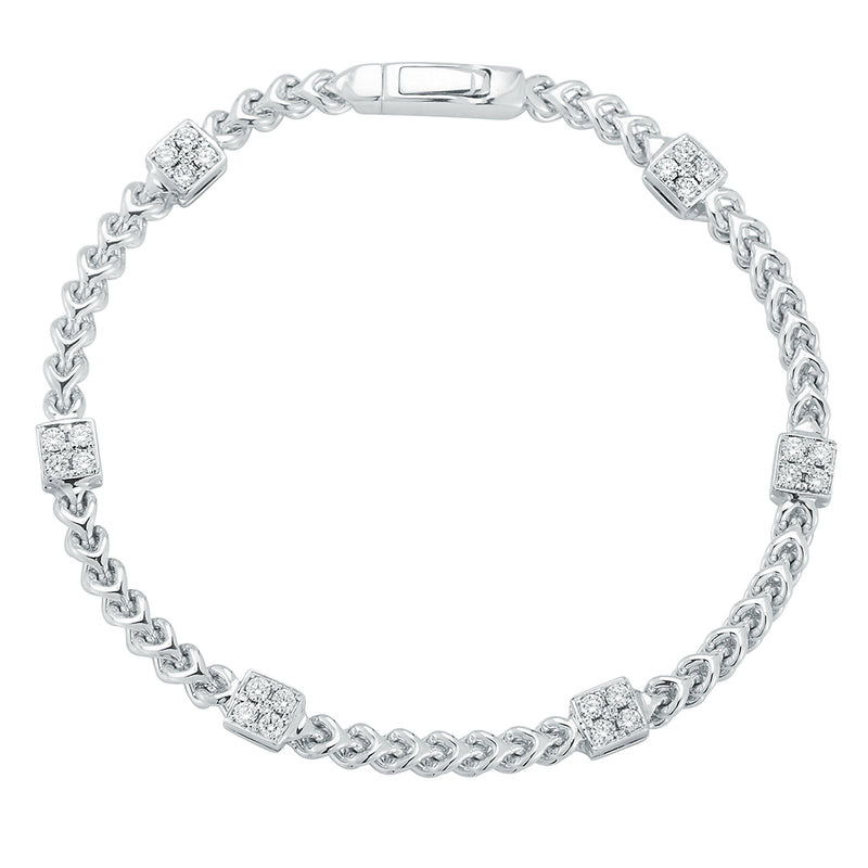 Diamond Square Station Bracelet in 14K White Gold