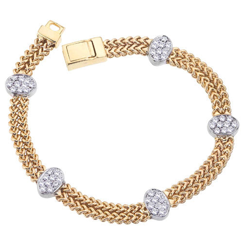 Diamond Oval Double Row Station Bracelet in 14K Two Tone Gold