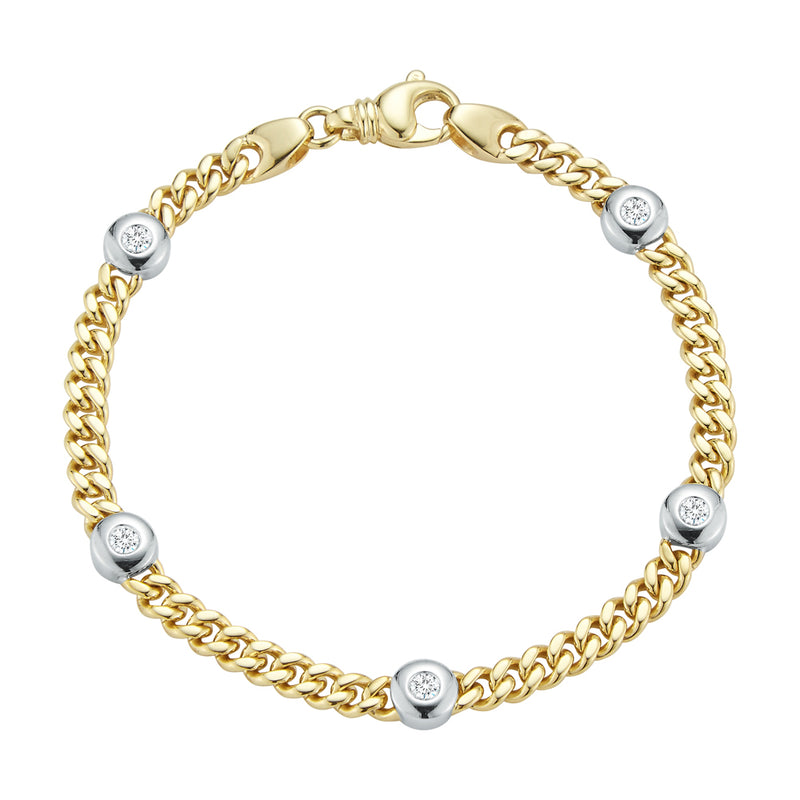 Diamond Bezel Station Curb Bracelet in 14K Two Tone Gold