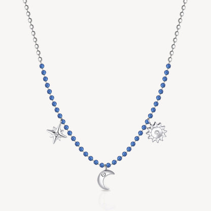 Blue Enamel Charm Necklace in Stainless Steel