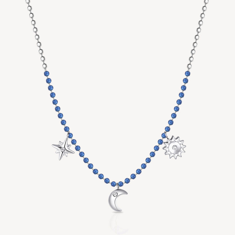 Blue Enamel Charm Necklace in Stainless Steel