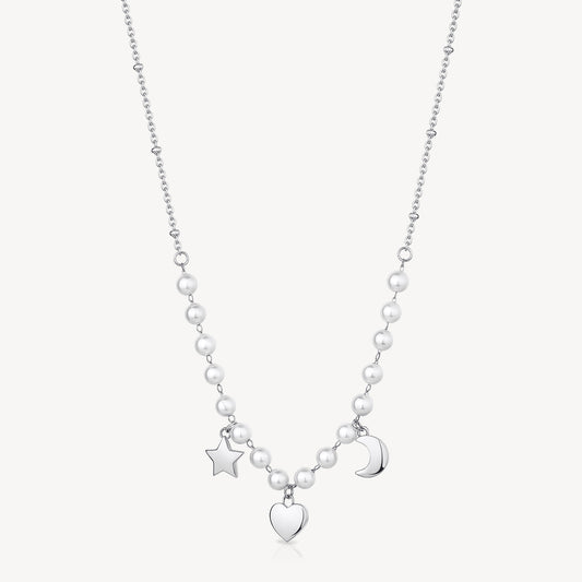 Celestial Shell Pearl Necklace in Stainless Steel