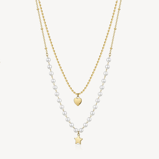 Double Layer Charm and Shell-Pearl in Gold Plated Stainless Steel