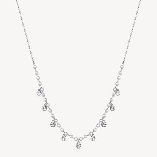 Crystal and Shell-Pearl Necklace in Stainless Steel