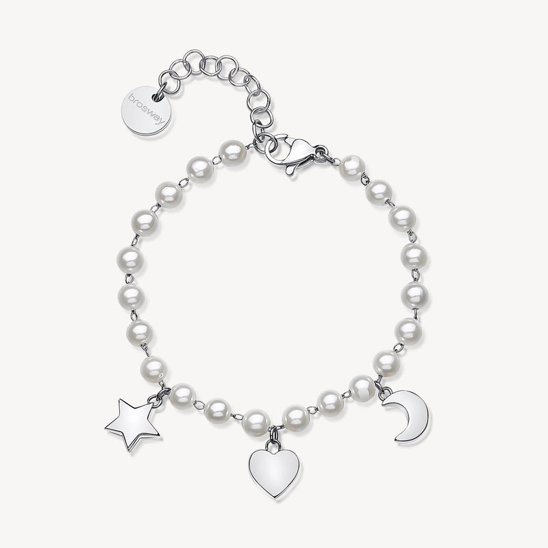 Charm and Shell-Pearl Bracelet in Stainless Steel