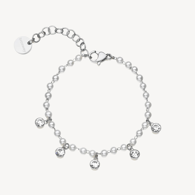 Crystal and Shell-Pearl Bracelet in Stainless Steel