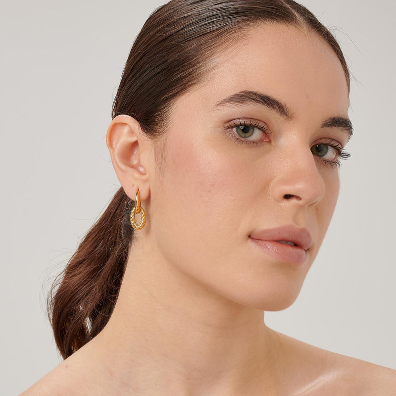 Rope Drop Hoop Earrings in Gold Plated Stainless Steel