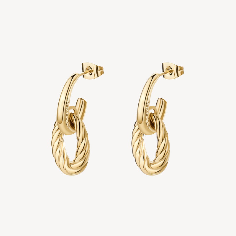 Rope Drop Hoop Earrings in Gold Plated Stainless Steel