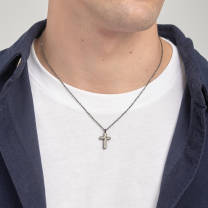 Dual Finish Cross Necklace in Ruthenium Stainless Steel